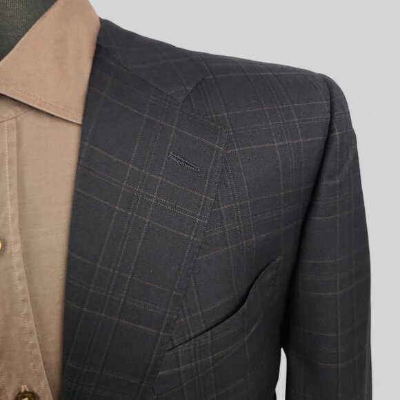 Zanella 100% Virgin Wool Sports Coat Blazer, Black w/ Brown Pattern 46L - Picture 4 of 15